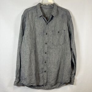 Eddie Bauer Men's L/XL Gray Striped 100% Linen Long Sleeve Button-Up Shirt